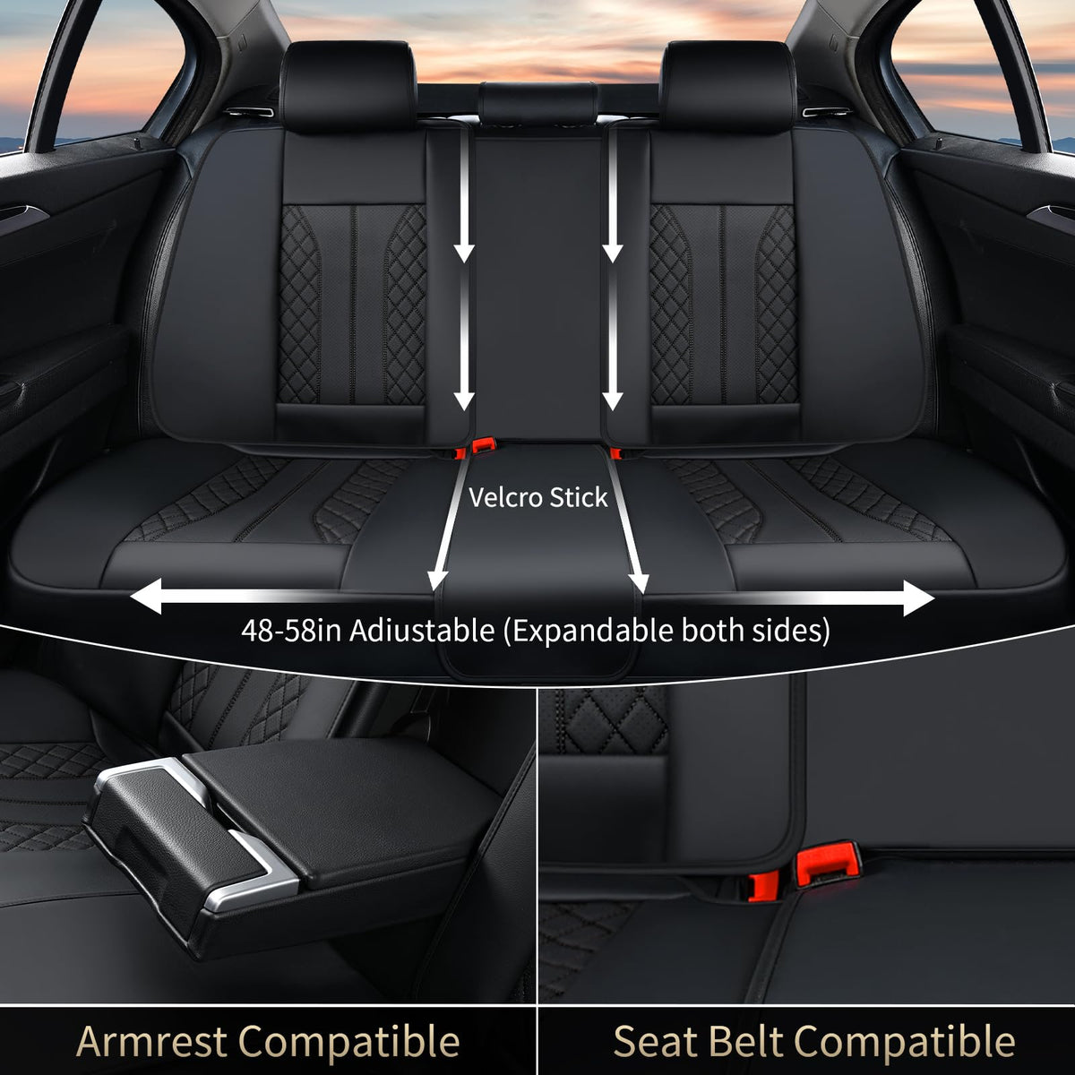 Black Leather Full Set Waterproof Car Seat Covers U508
