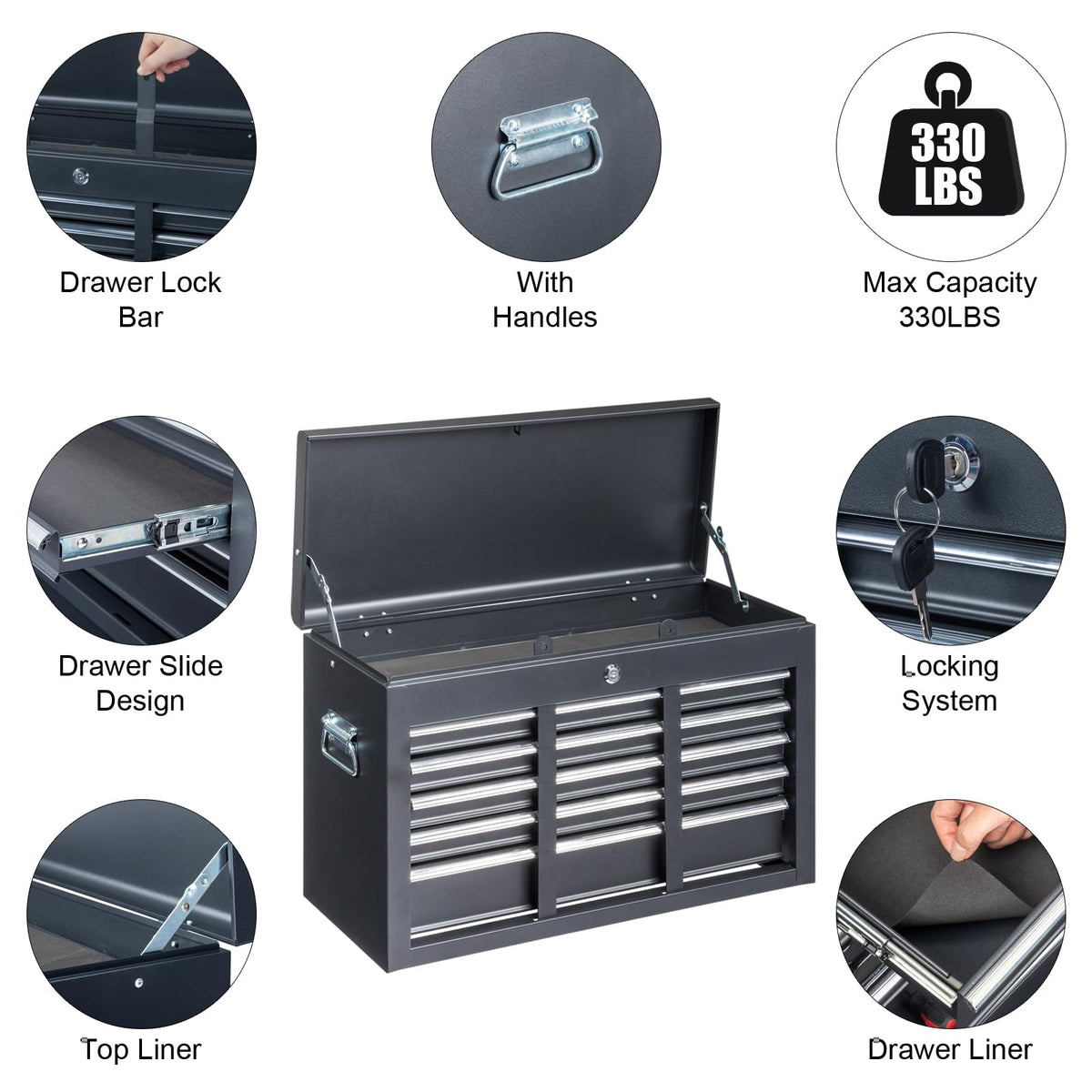 24" 5 Drawer Black Metal Tool Box T123