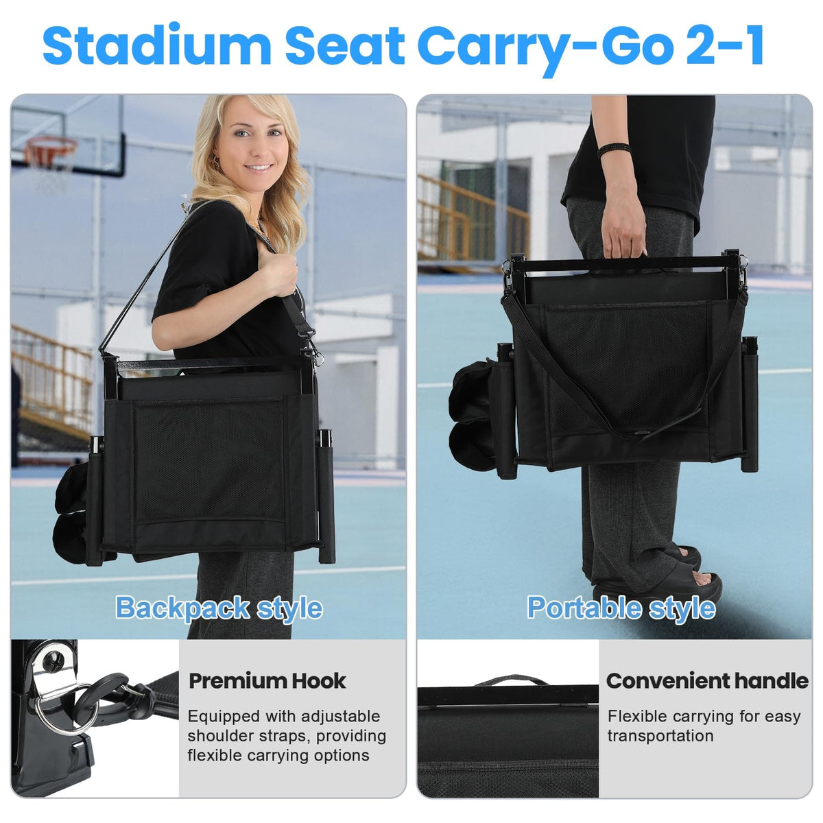 2 Pcs Folding Stadium Seats with Back Support & Cushion S6926