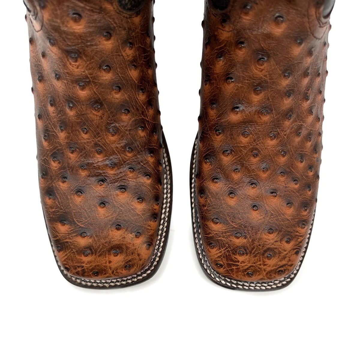 Leather Ostrich Quill Print Square Toe Western Cowboy Boot C135