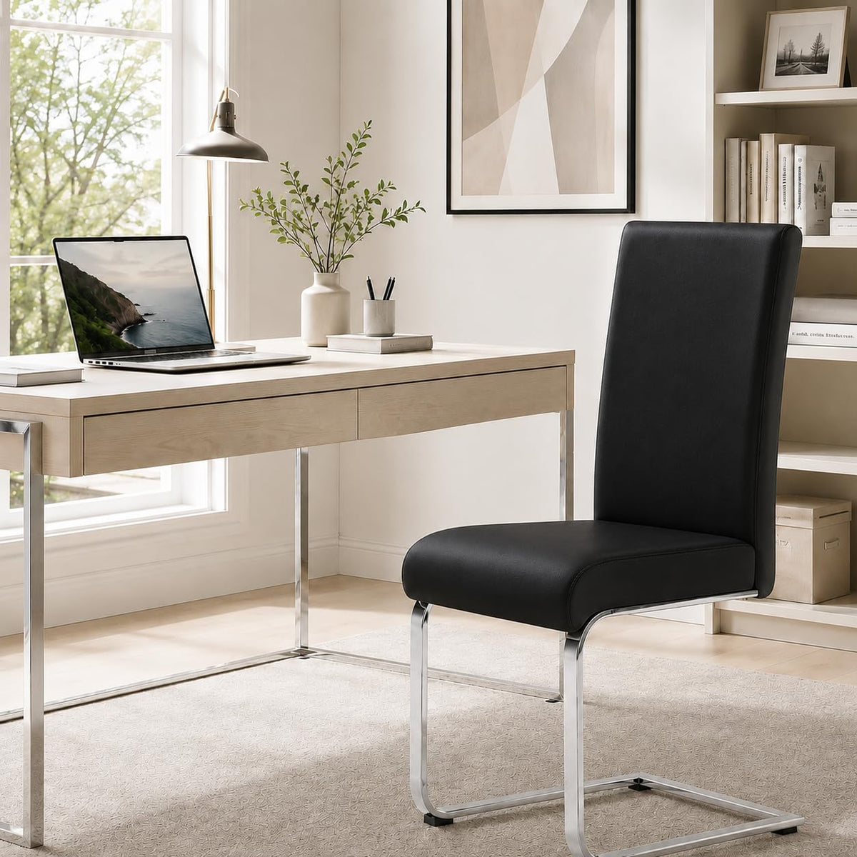 Dining Chairs Set of 2 High Back Black I7191