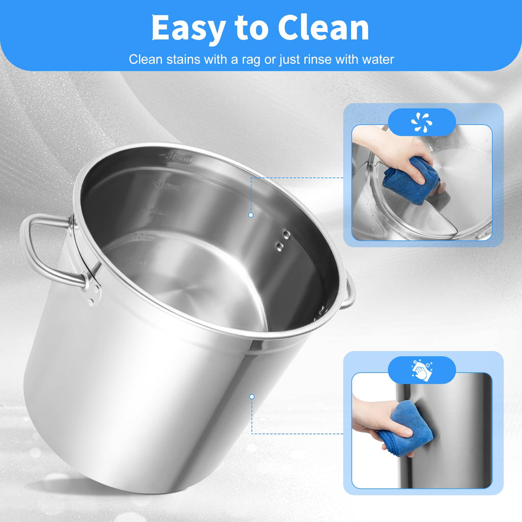 35L Stainless Steel Stockpot with Lid and 2 Handles H209853