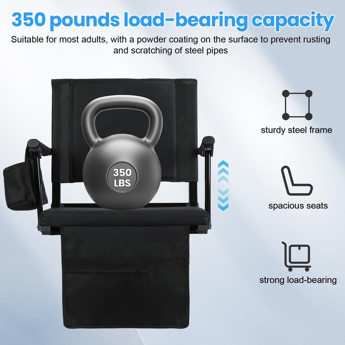 2 Pcs Folding Stadium Seats with Back Support & Cushion S6926