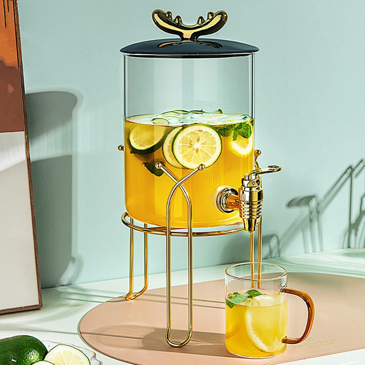 Glass Beverage Dispenser with Stand and Spigot K277473