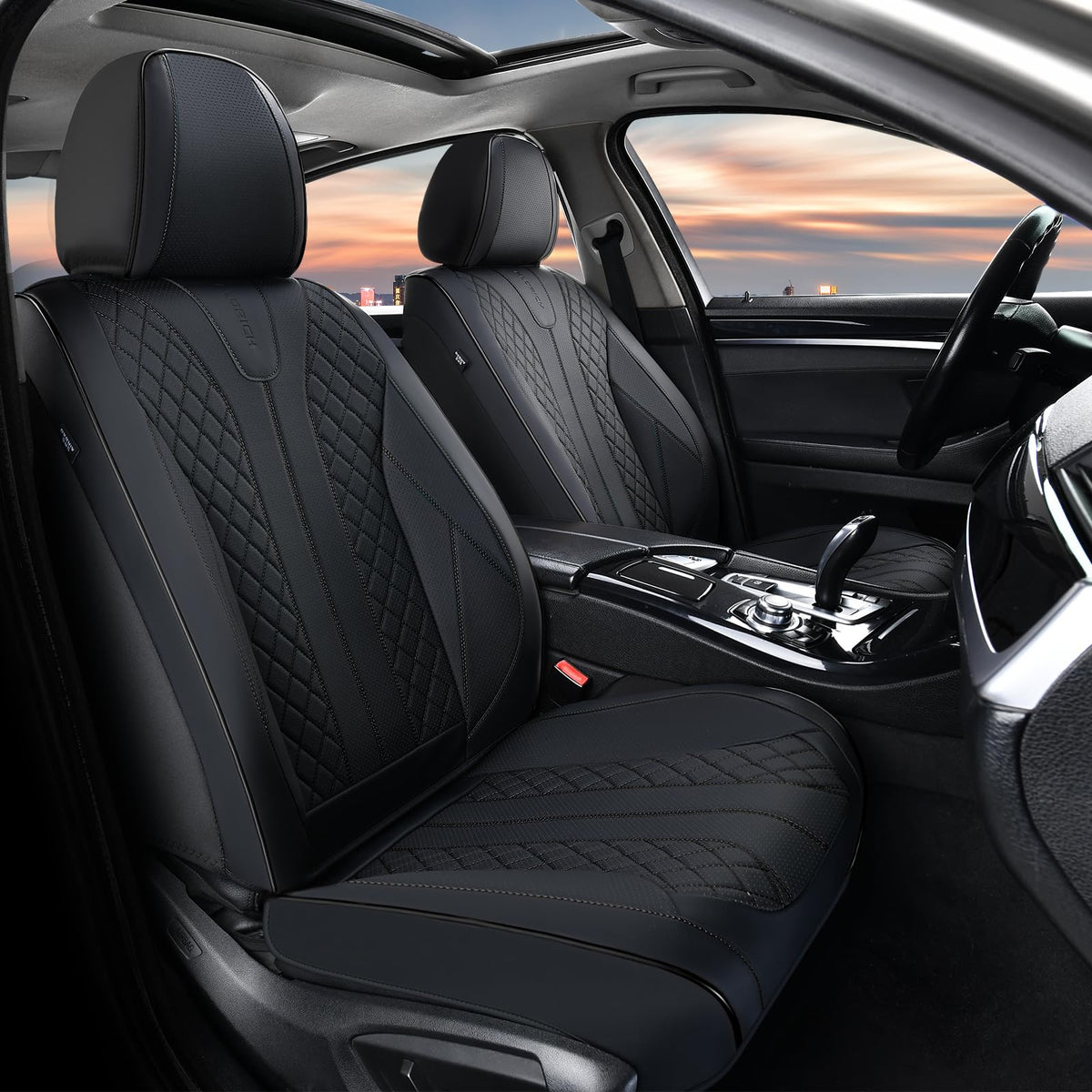 Black Leather Full Set Waterproof Car Seat Covers U508