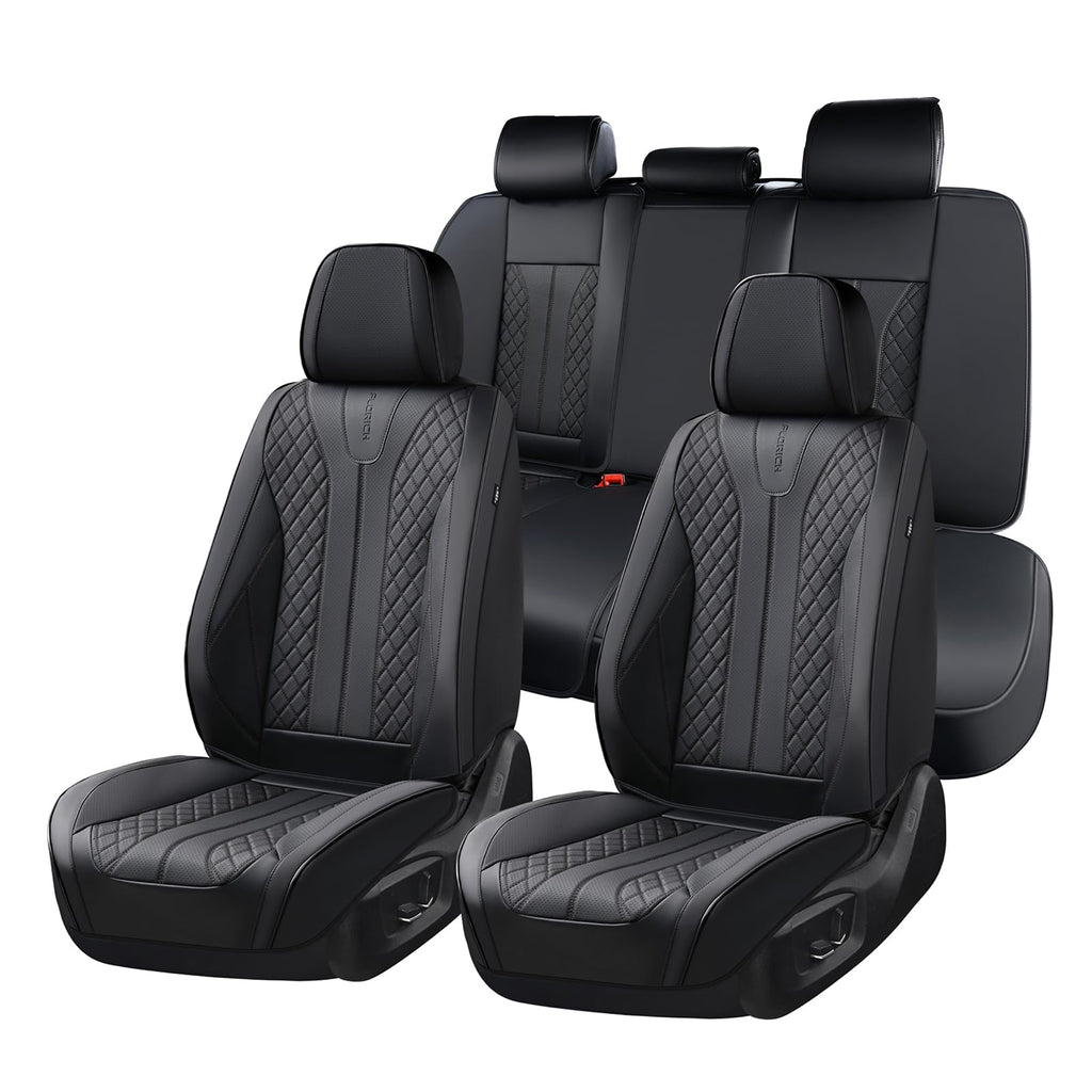 Black Leather Full Set Waterproof Car Seat Covers U508