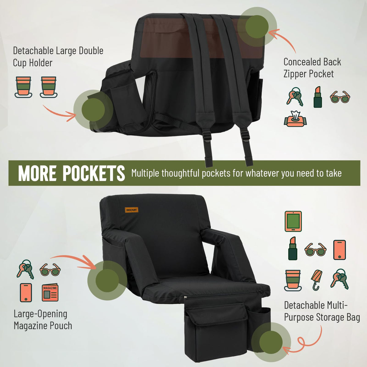Stadium Seat with Back Support and Armrests U3373