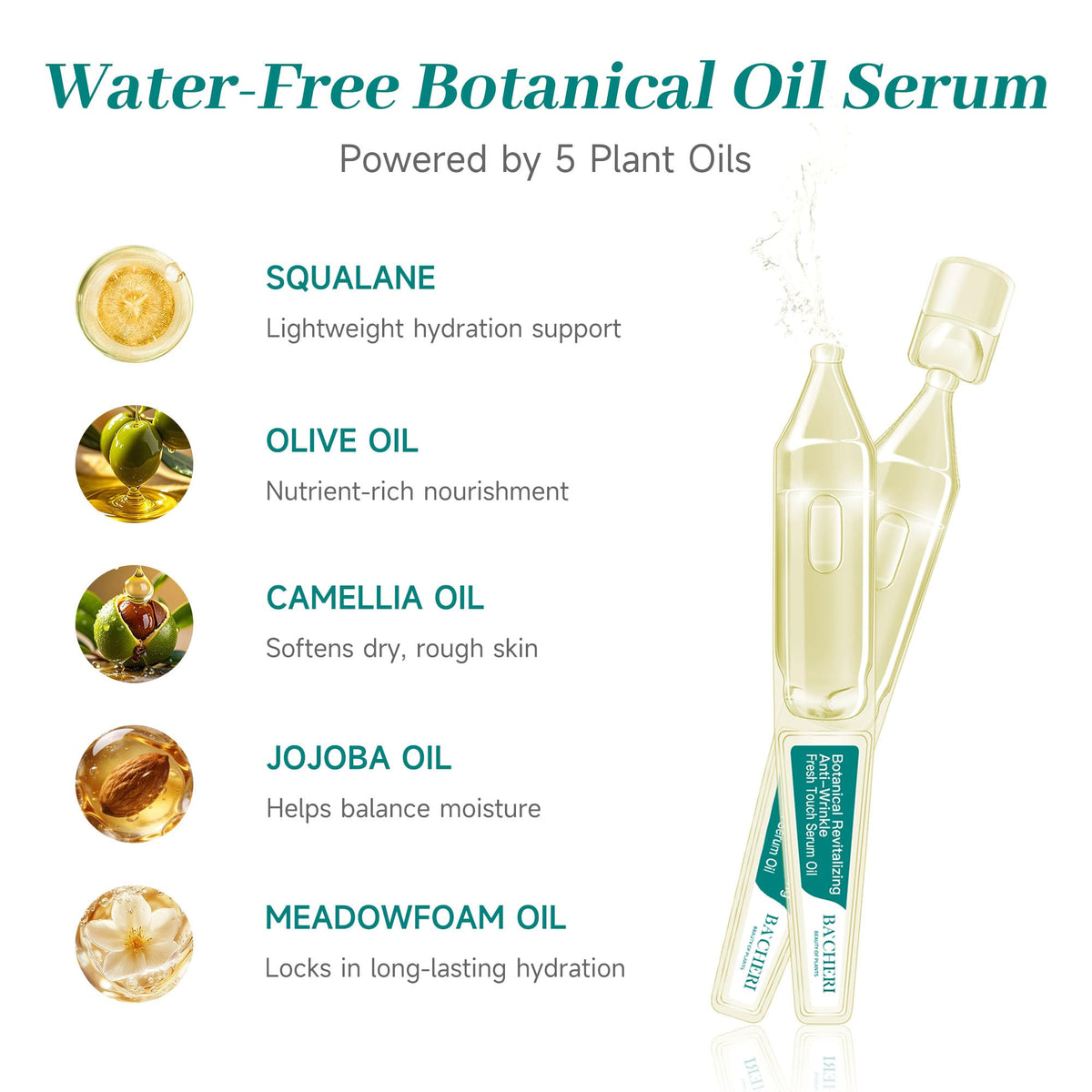 Anti-Aging Face Oil Serum Ampoules with Squalane, Camellia, Jojoba & Meadowfoam Seed Oil, 1ml x 30 V712100