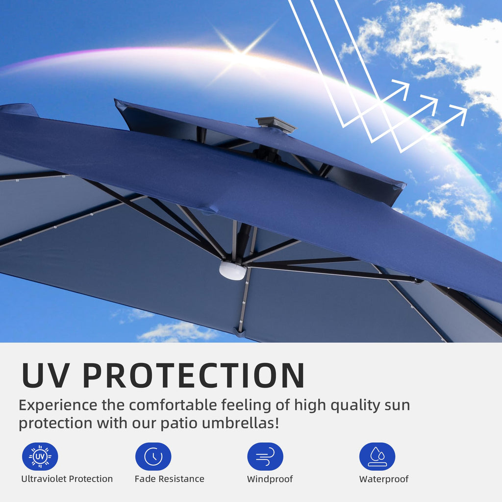9x9 FT Cantilever Offset Patio Umbrella with Lights & Base I325