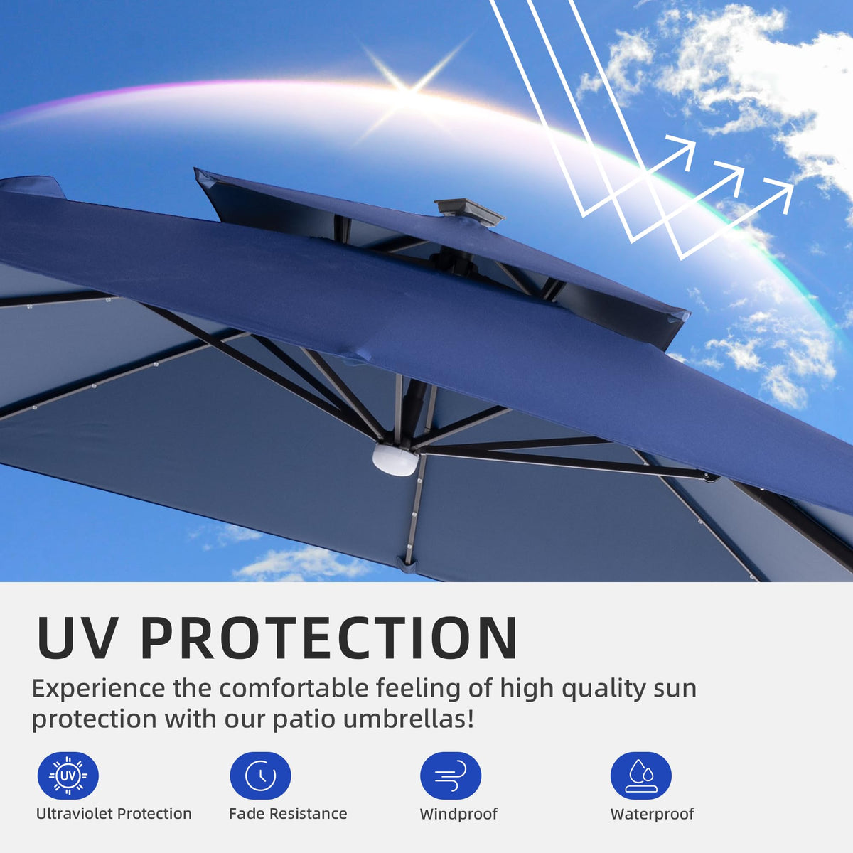 9x9 FT Cantilever Offset Patio Umbrella with Lights & Base I325