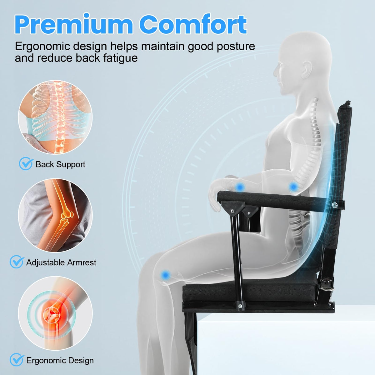 2 Pcs Folding Stadium Seats with Back Support & Cushion S6926