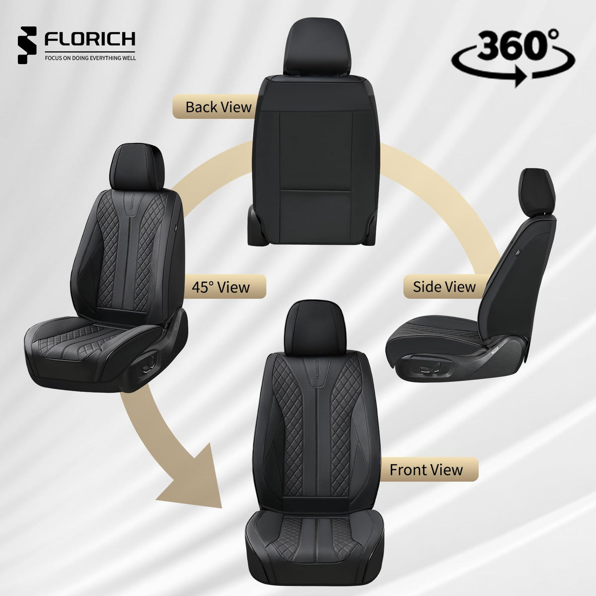 Black Leather Full Set Waterproof Car Seat Covers U508