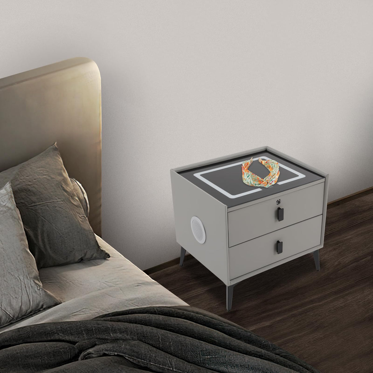 Light Grey Smart Nightstand with Wireless Charging C852713