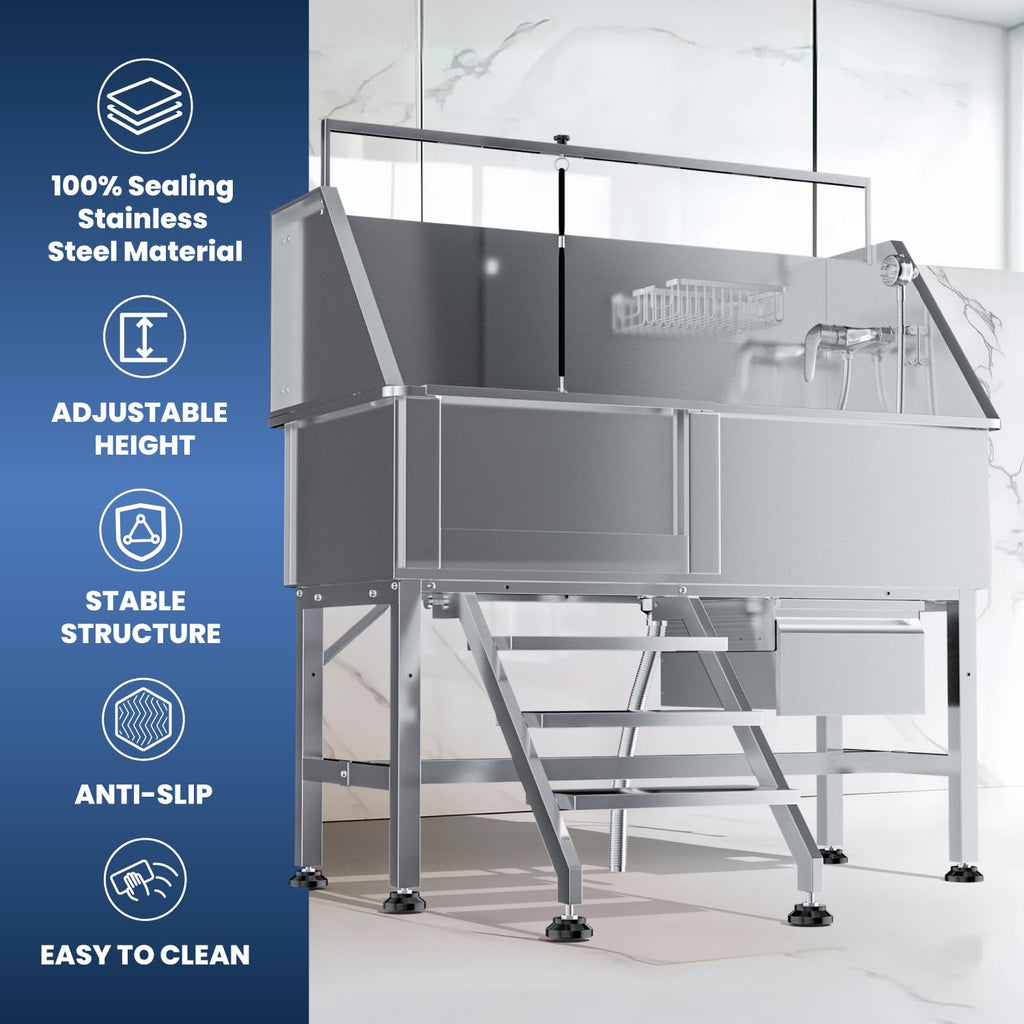 46" Stainless Steel Dog Washing Station with Stairs D7398