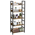 5 Tier Wood and Black Metal Bookshelf O6350