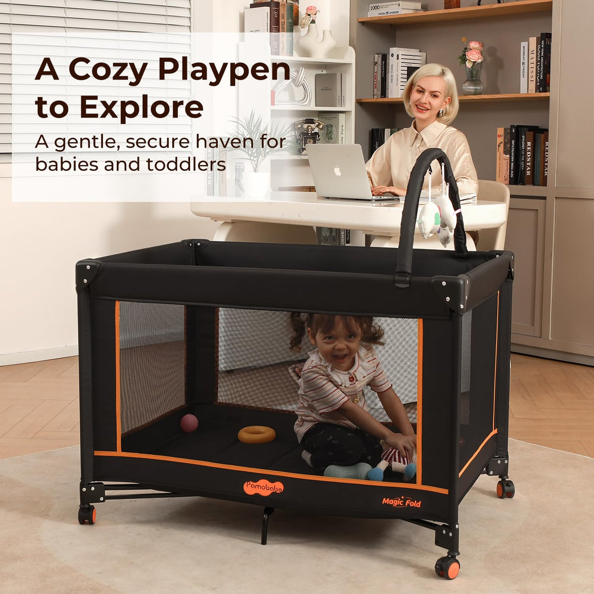 Portable Foldable Playard with Mattress and Storage Bag W412370