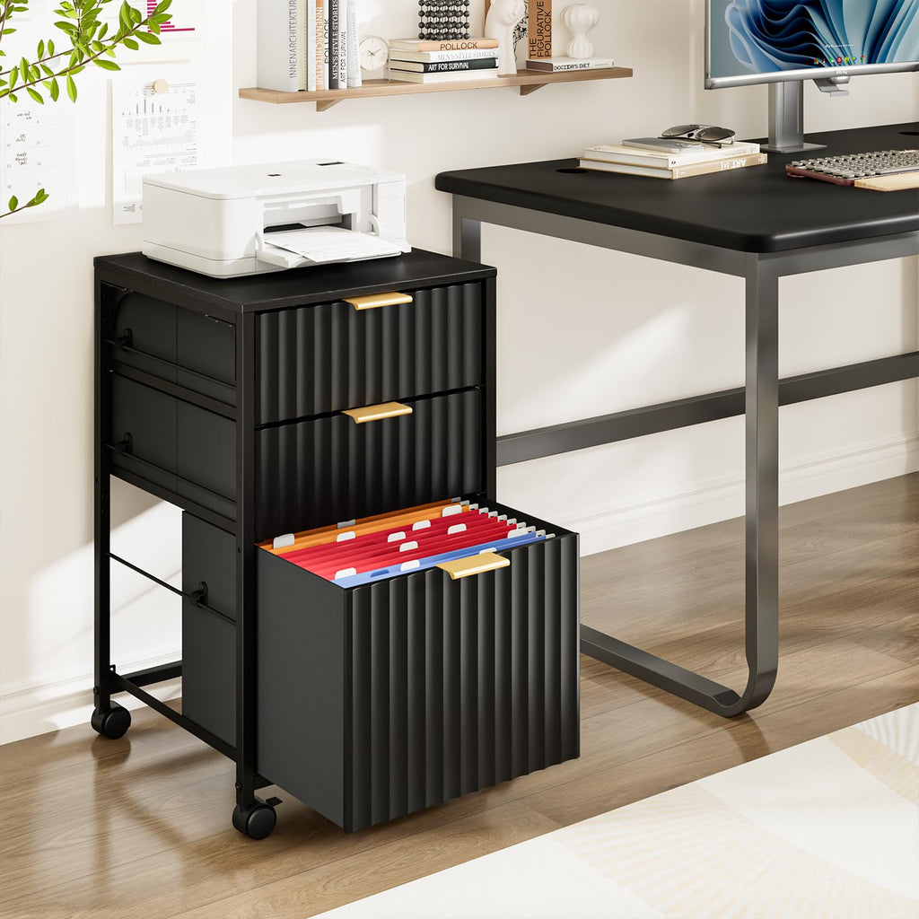 Black 3 Drawer Rolling File Cabinet with Wheels N17820