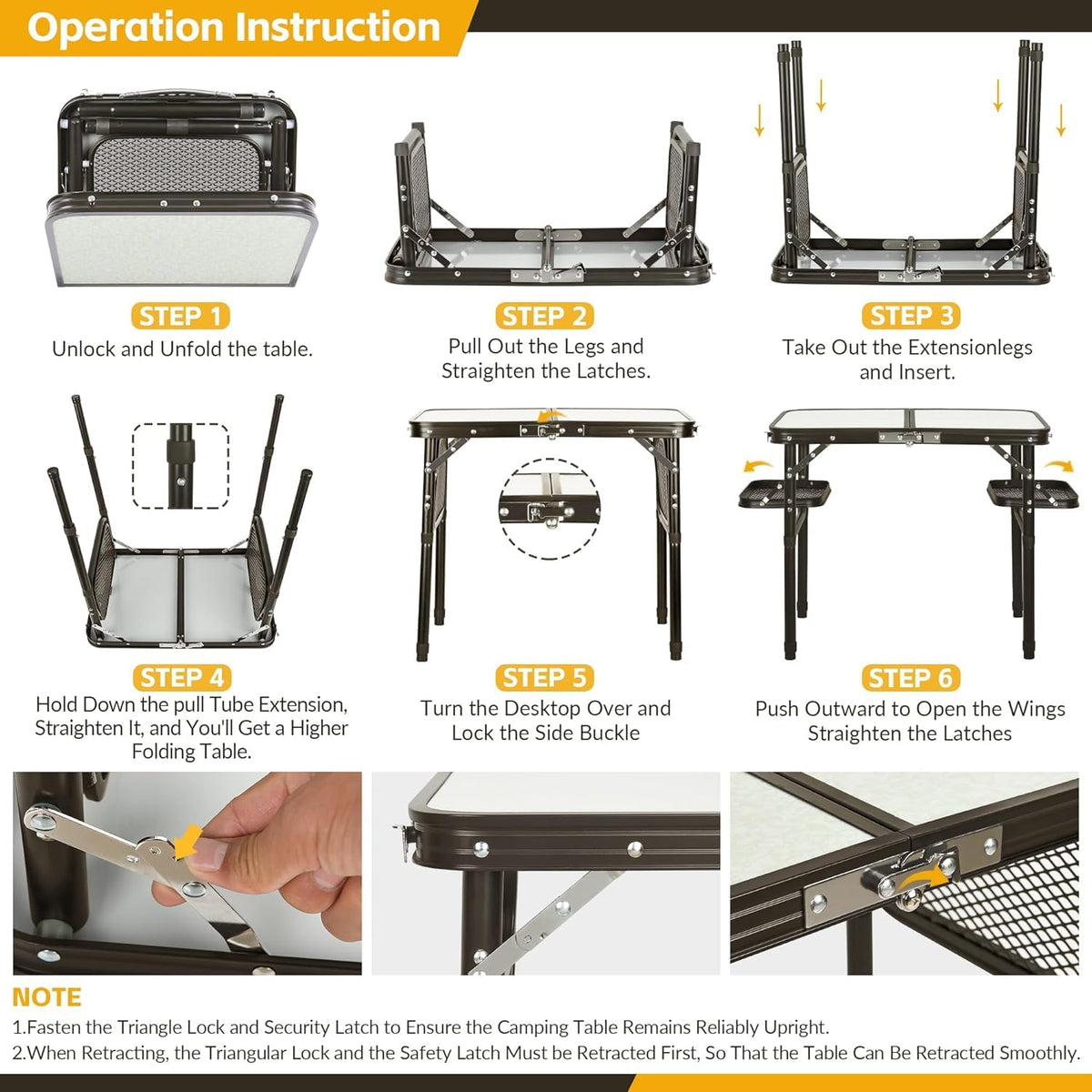 Folding Aluminum Camping Table 3-Height Adjustable with Carry Handle E1924