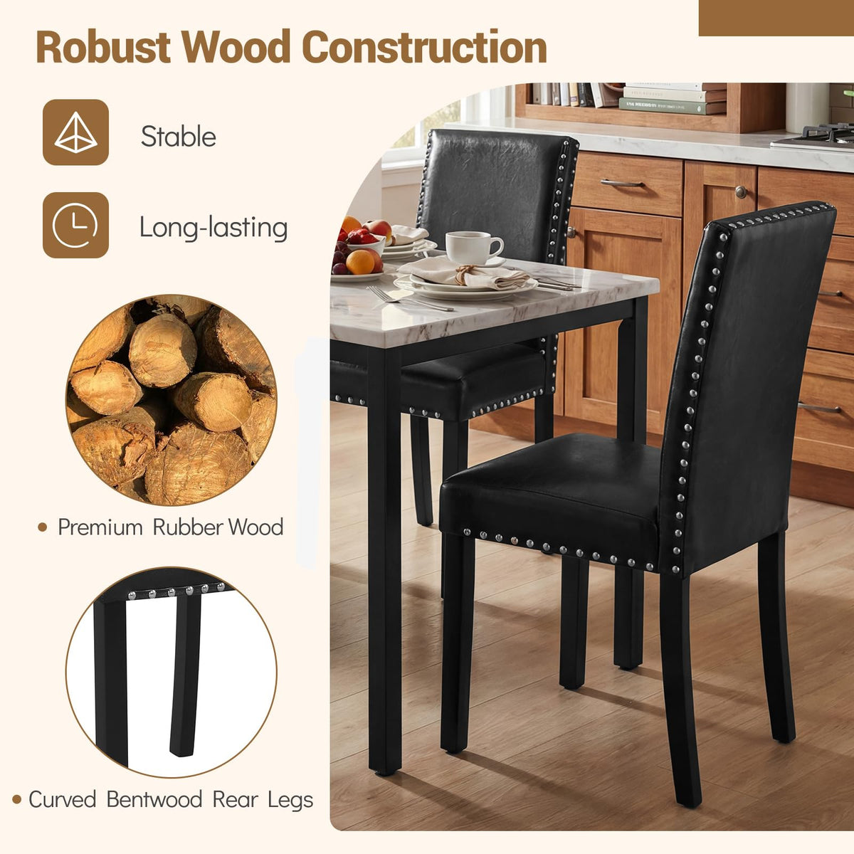 Black Faux Leather Upholstered Dining Chairs Set of 4 C612