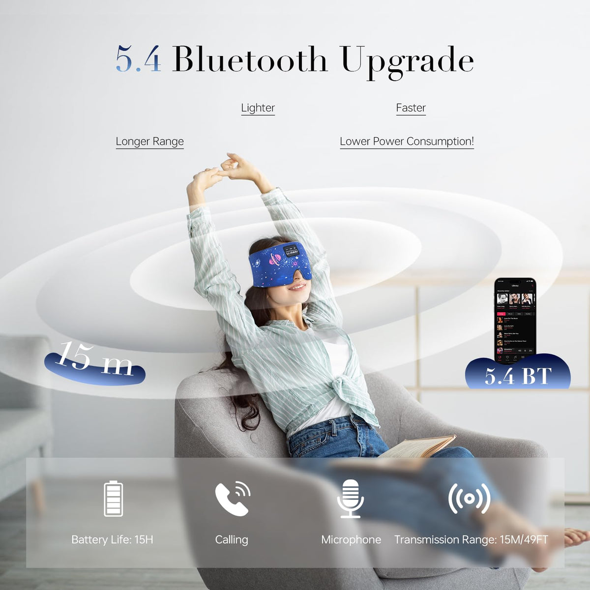 Sleep Mask with Bluetooth Headphones and Silk Sleep Mask M478