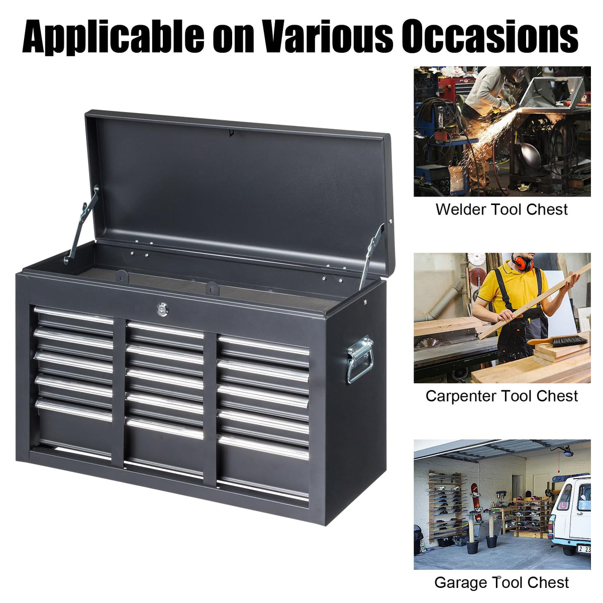 24" 5 Drawer Black Metal Tool Box T123