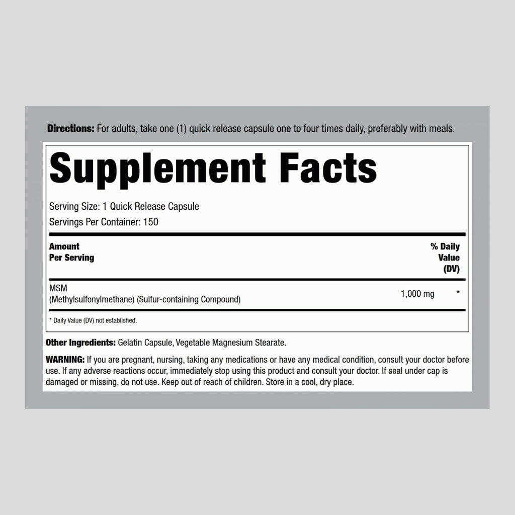 MSM Supplement 1000mg 150 Powder Capsules J15420