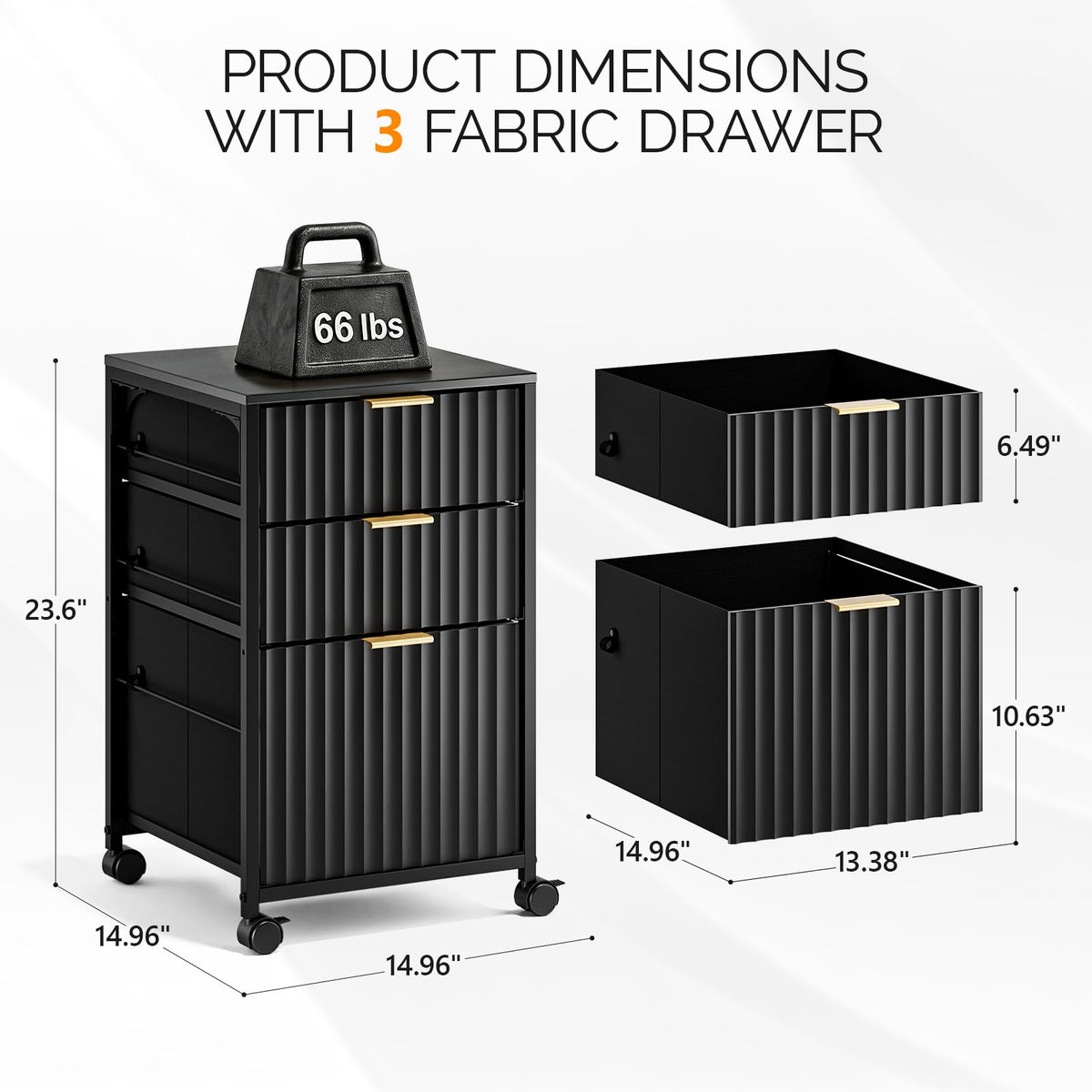 Black 3 Drawer Rolling File Cabinet with Wheels N17820