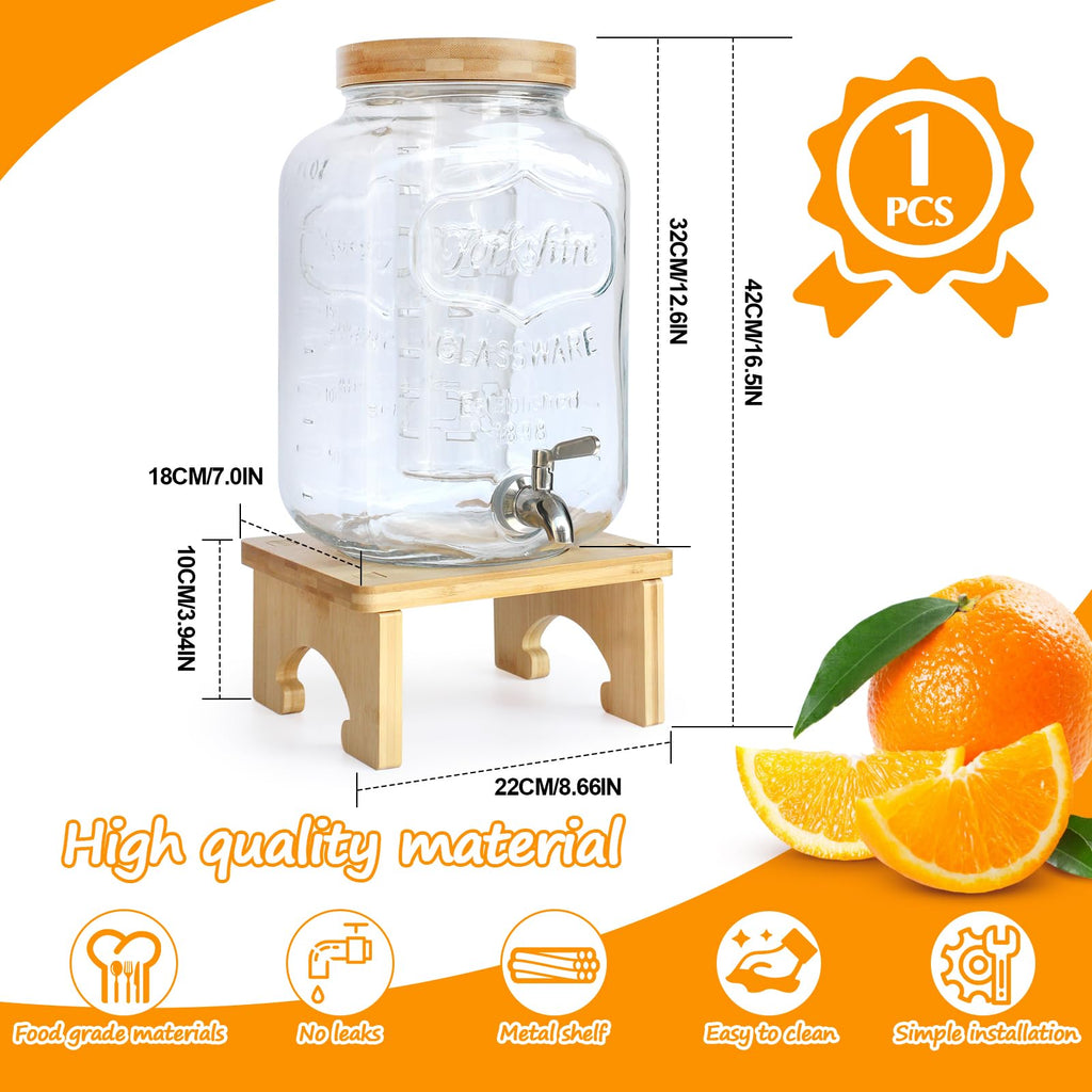 2 Gallon Glass Beverage Dispenser with Wood Stand X41730