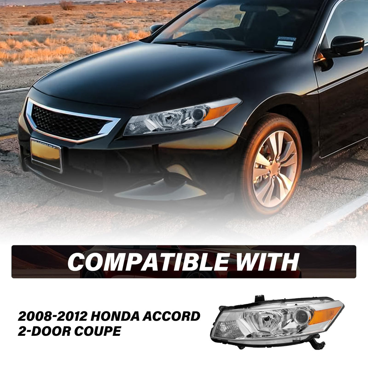 Headlight Assembly Replacement Chrome Housing with Amber Reflector C314