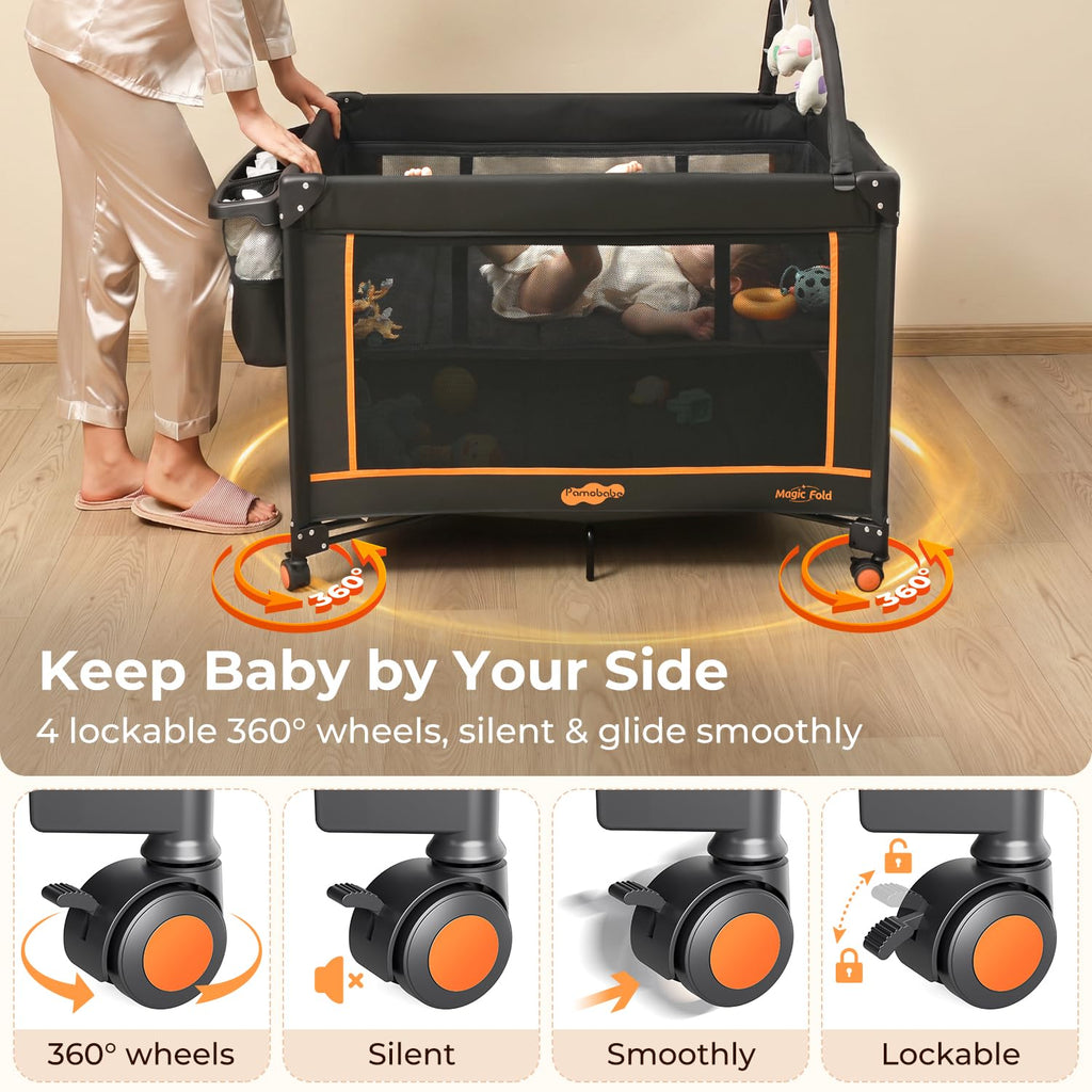 Portable Foldable Playard with Mattress and Storage Bag W412370