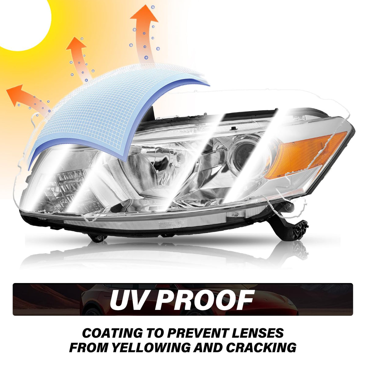 Headlight Assembly Replacement Chrome Housing with Amber Reflector C314