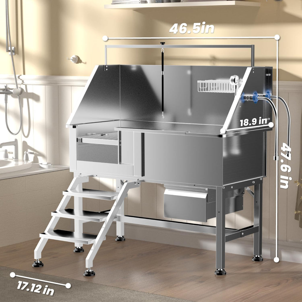 46" Stainless Steel Dog Washing Station with Stairs D7398
