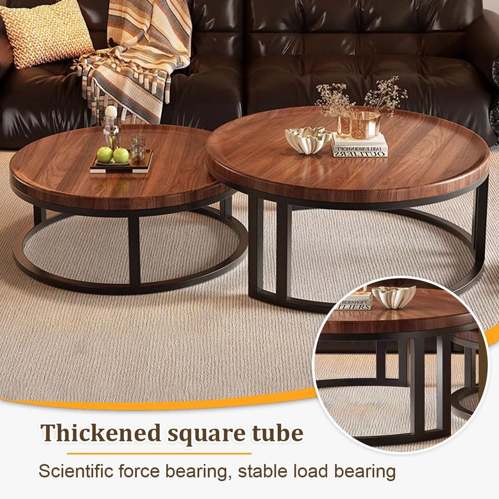 Round Nesting Coffee Tables 2-Piece Set Wood Top Metal Frame O473153