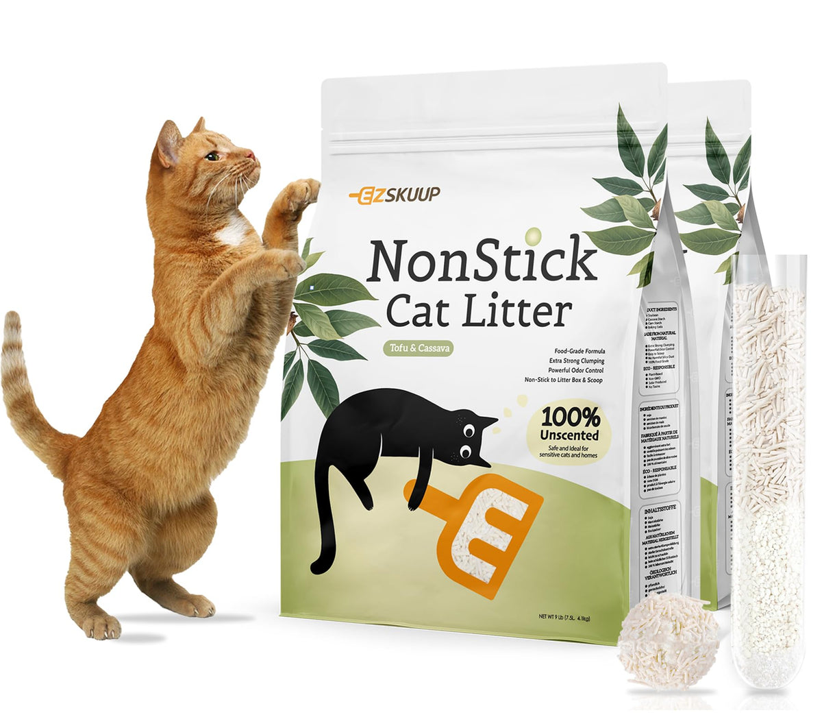 Non-Stick Ultra Clumping Tapioca Tofu Cat Litter, 9 lb X 2 Pack T11075