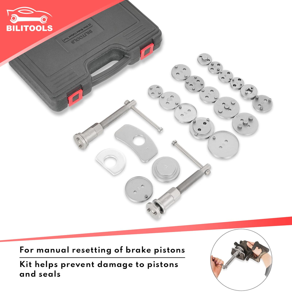 22-Piece Heavy Duty Brake Caliper Compression Tool with 18 Adapters E9402