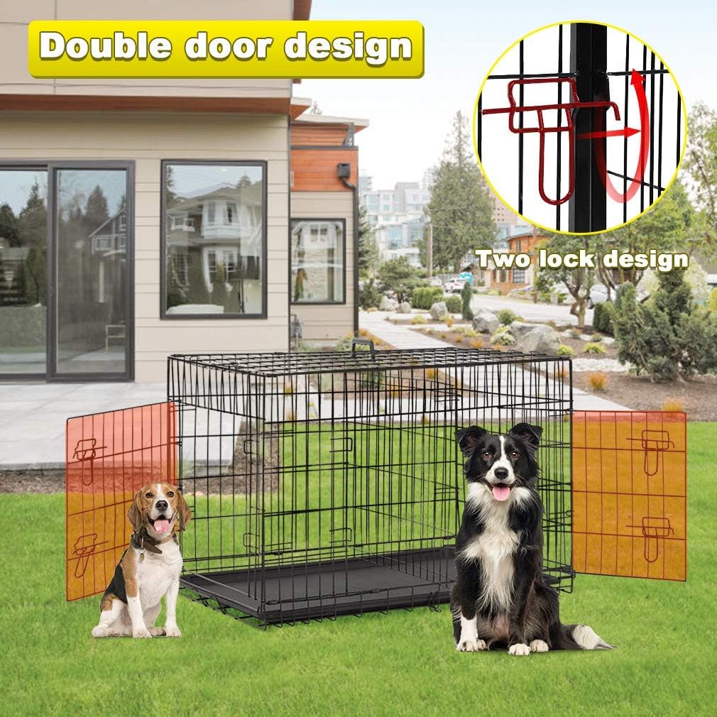 48 Inch Folding Metal Double Door Dog Crate with Divider Panel X60224