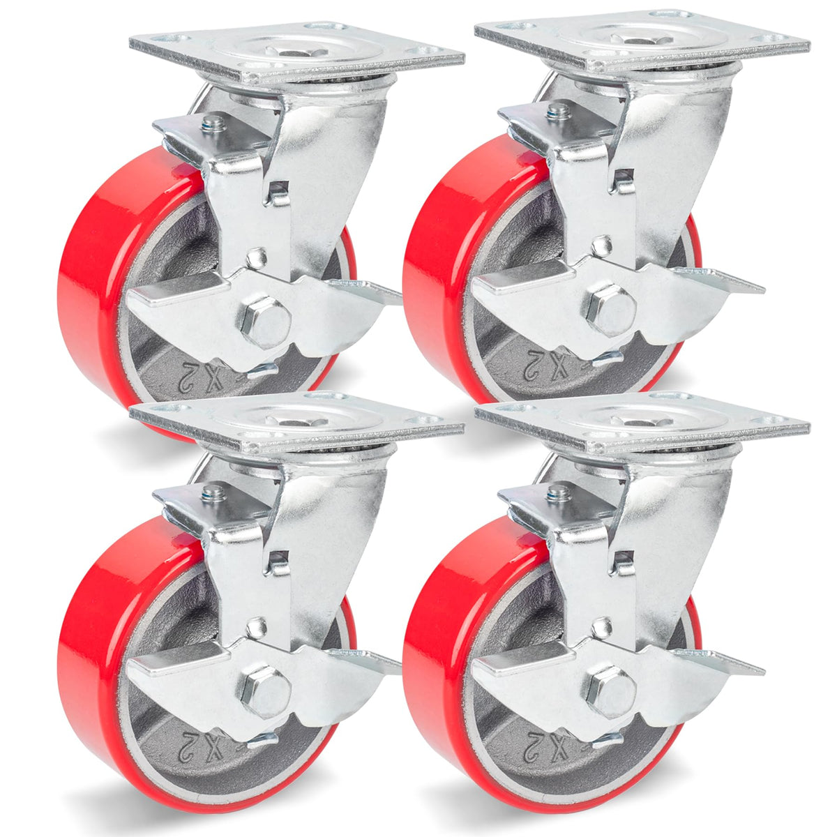 5 Inch Polyurethane Swivel Plate Casters Set of 4 with Brake M33043