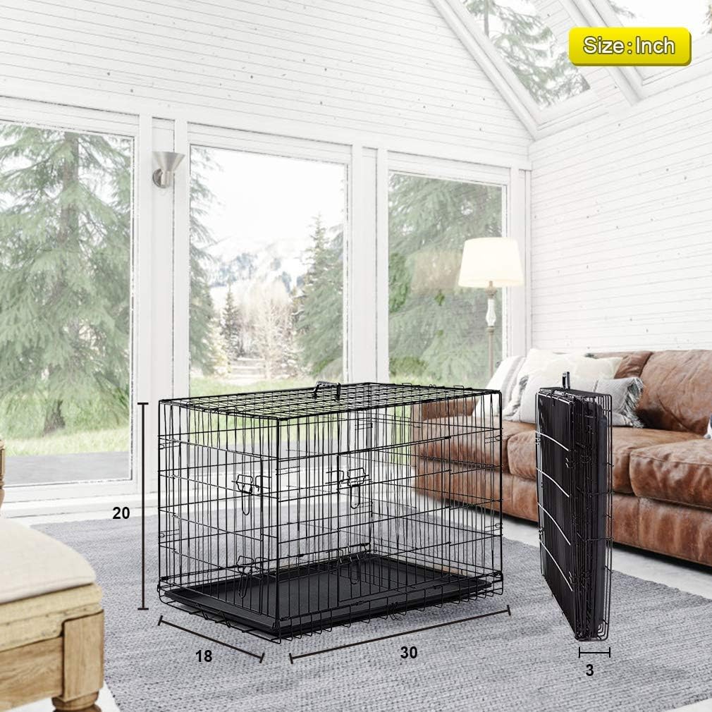 48 Inch Folding Metal Double Door Dog Crate with Divider Panel X60224