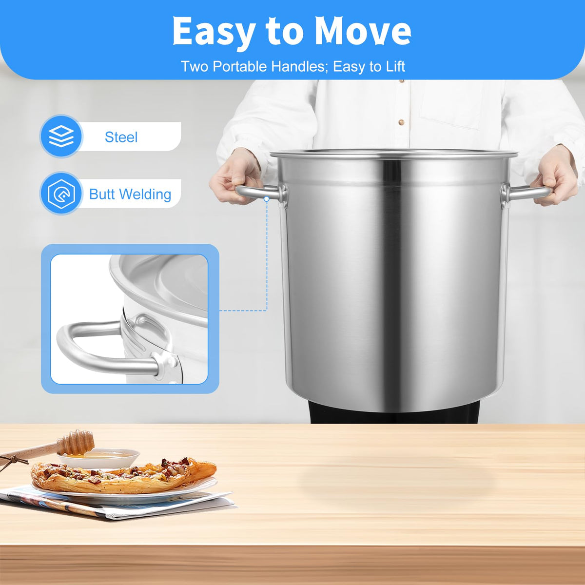 35L Stainless Steel Stockpot with Lid and 2 Handles H209853
