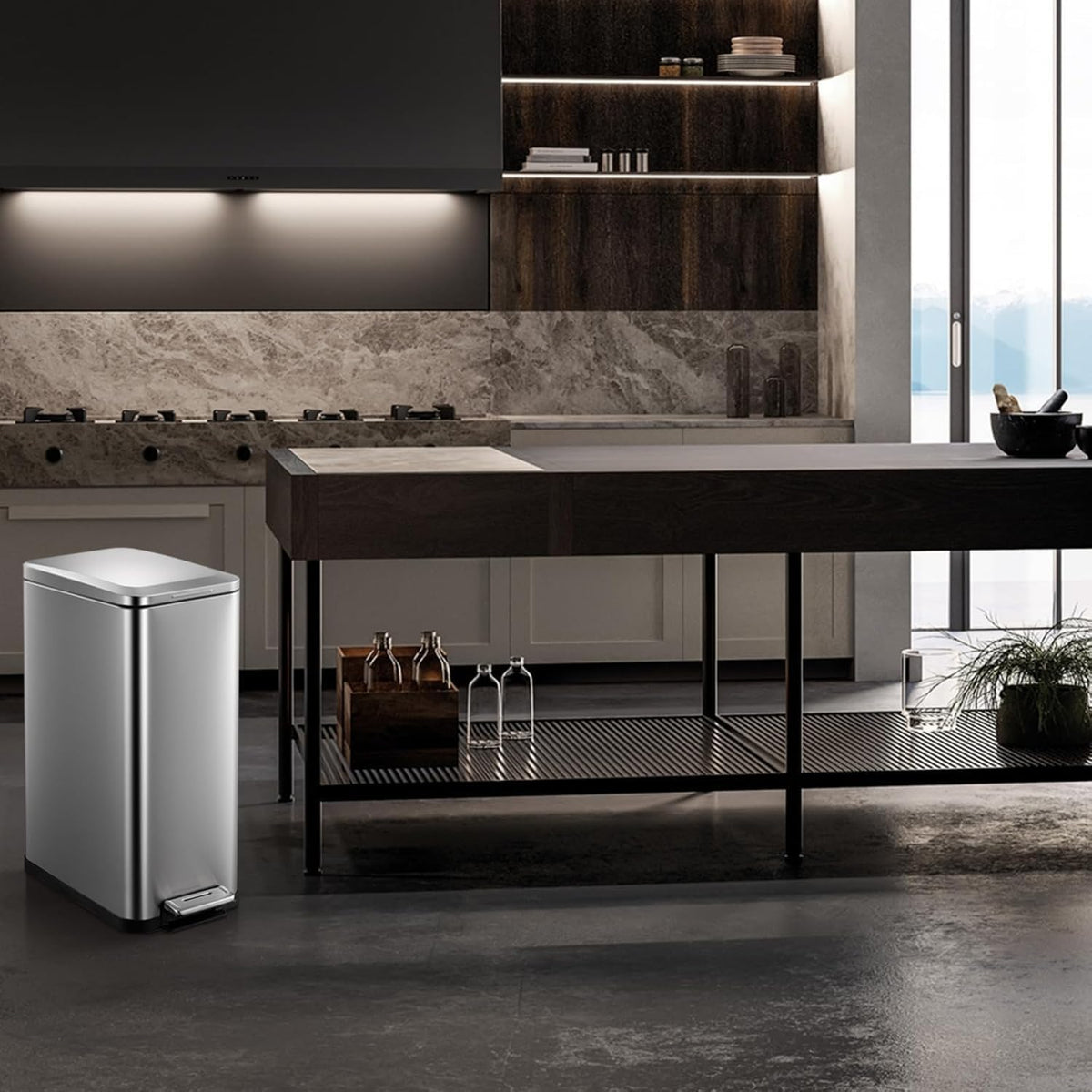 50L Slim Stainless Steel Kitchen Trash Can L19099