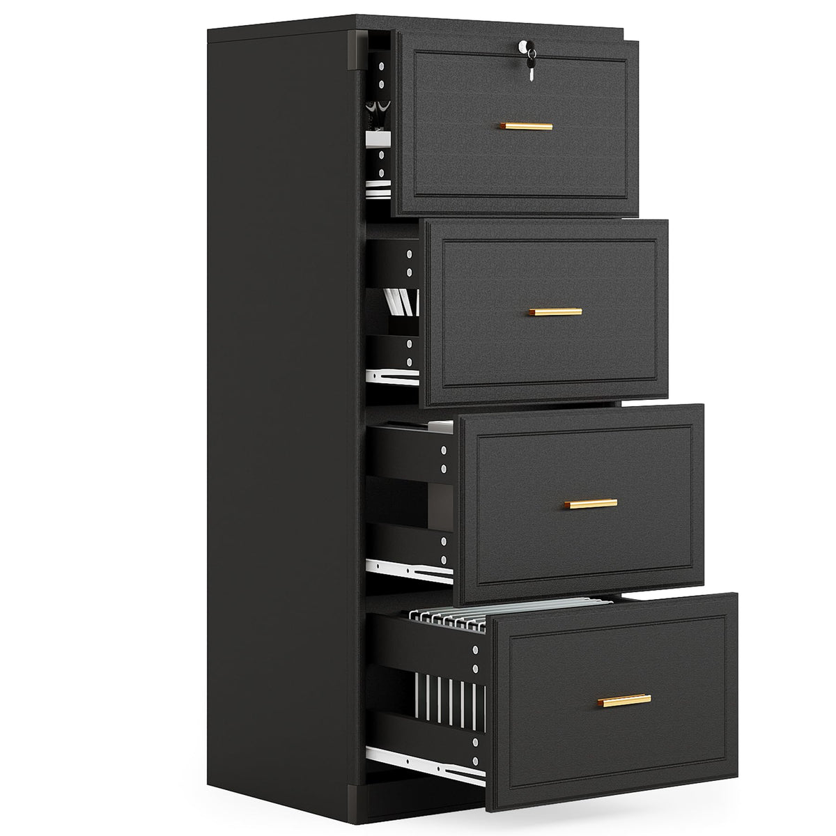 4 Drawer Black MDF File Cabinet with Lock E555226