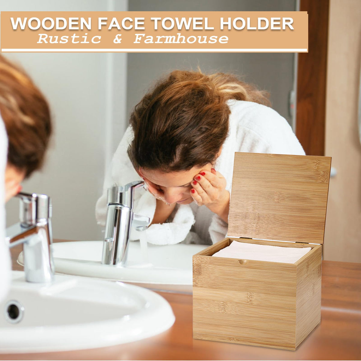 Bamboo Facial Towel Holder with Lid C540