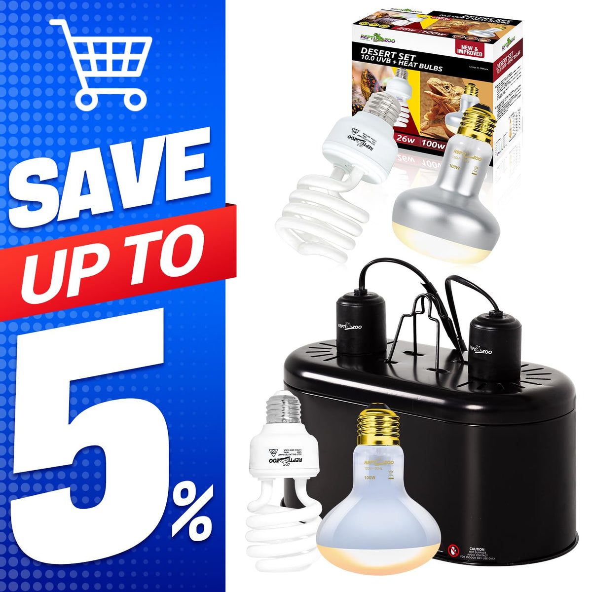 Dual Reptile Light Fixture & 100W Basking Spot Light with 26W UVA UVB Bulb Combo Pack B309447