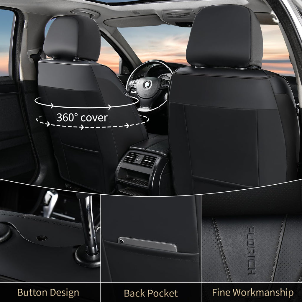 Black Leather Full Set Waterproof Car Seat Covers U508