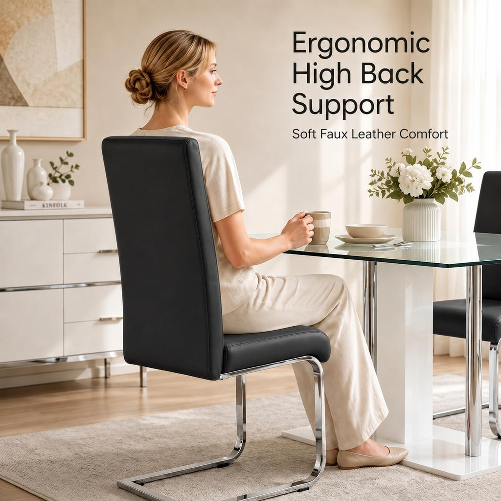 Dining Chairs Set of 2 High Back Black I7191