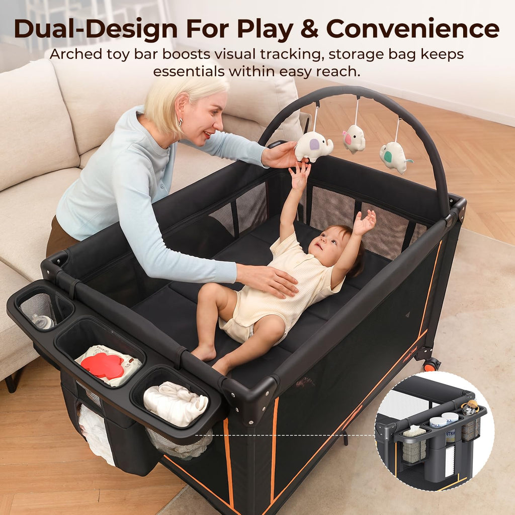 Portable Foldable Playard with Mattress and Storage Bag W412370