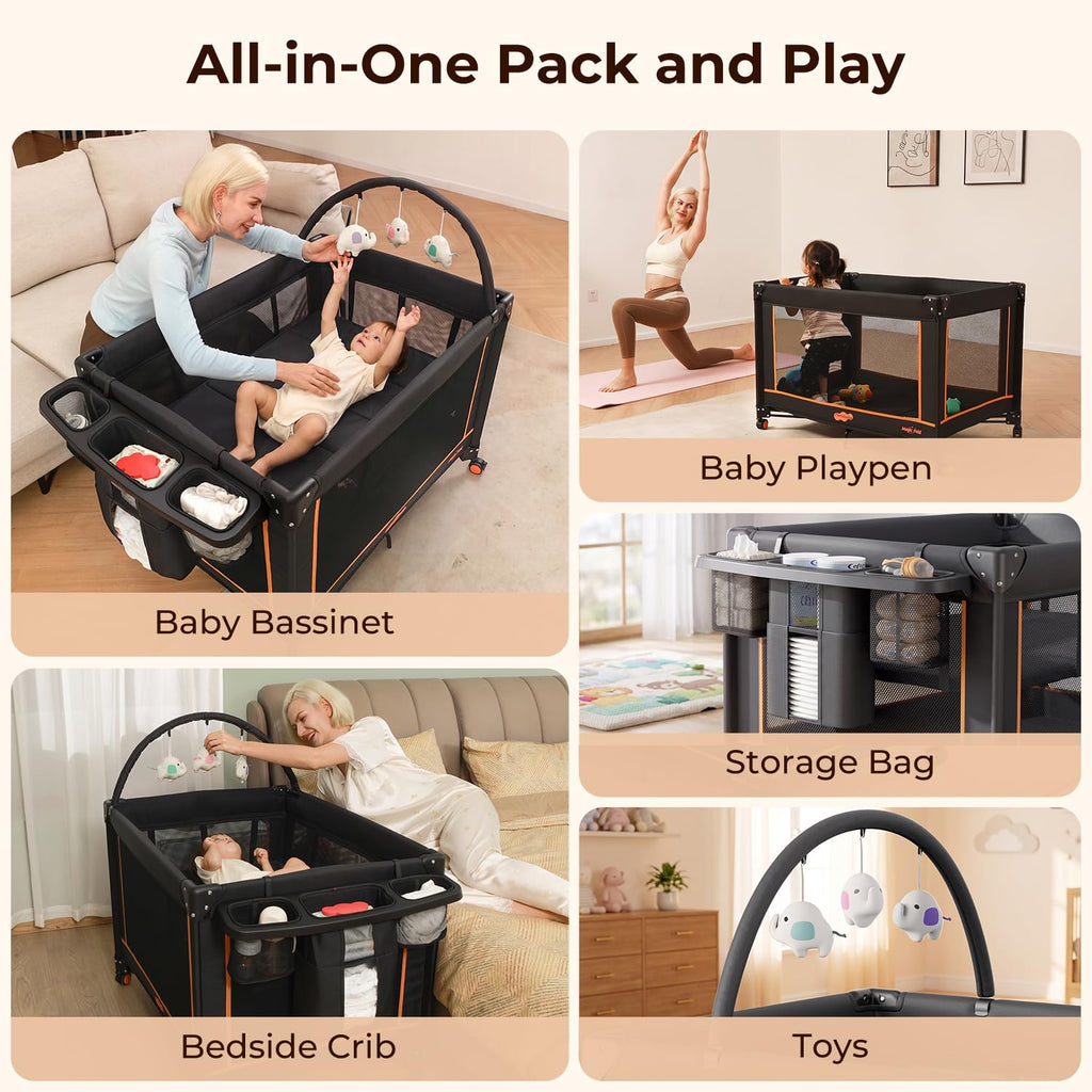 Portable Foldable Playard with Mattress and Storage Bag W412370