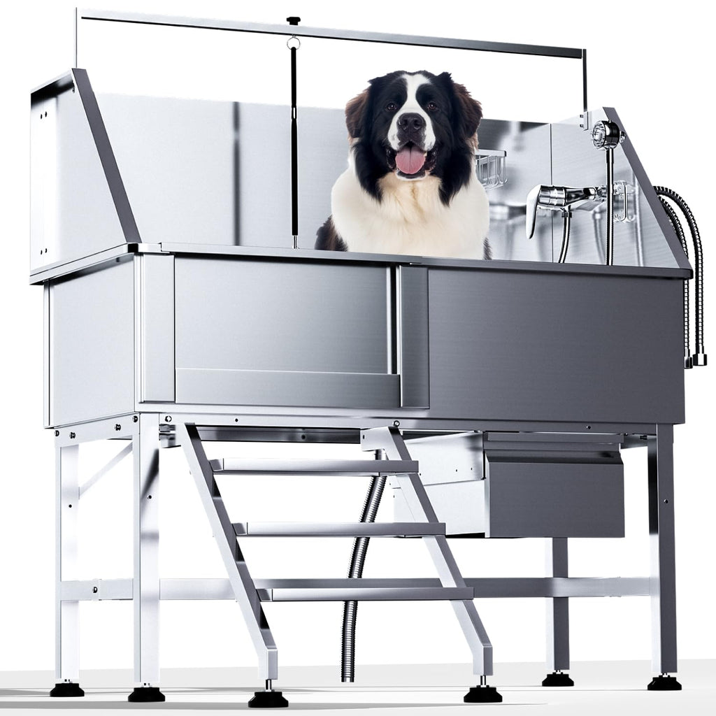 46" Stainless Steel Dog Washing Station with Stairs D7398