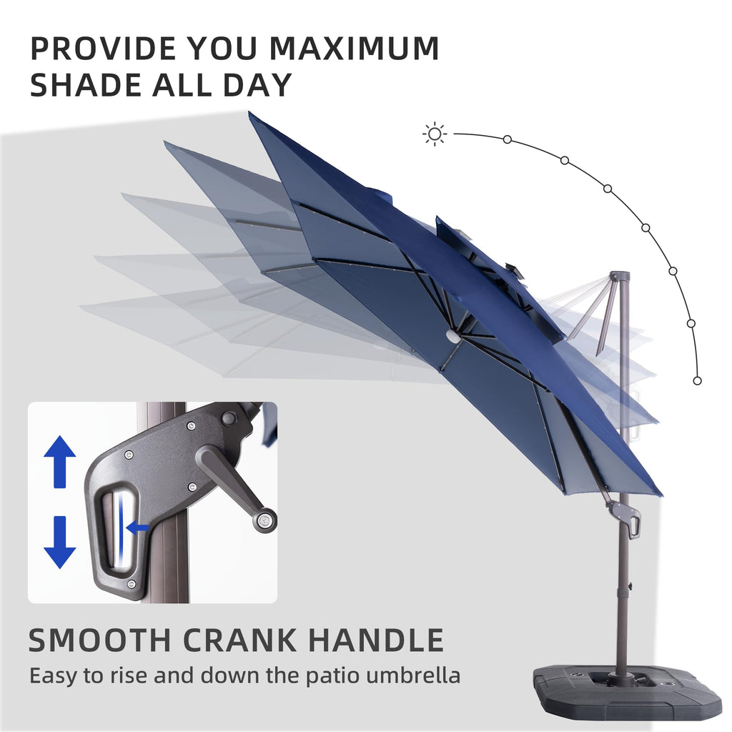 9x9 FT Cantilever Offset Patio Umbrella with Lights & Base I325
