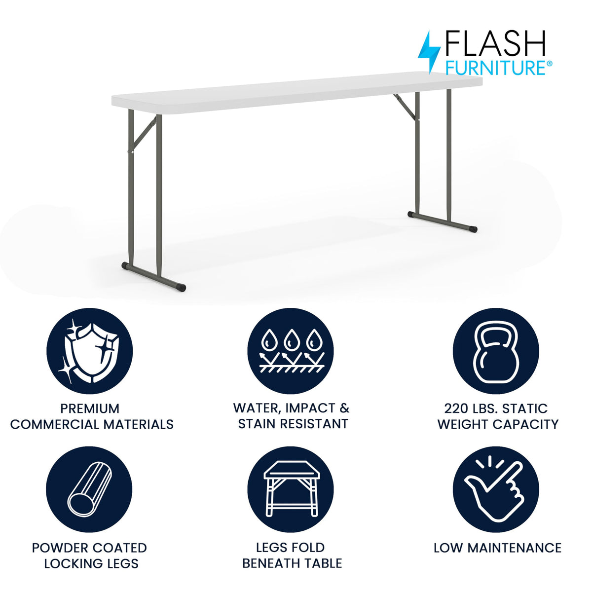 Plastic Folding Table, Granite White, 10-Pack Z61199